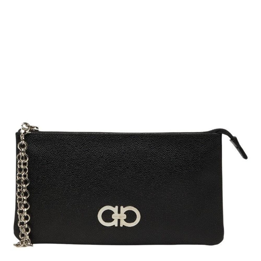Salvatore Ferragamo Leather Gancini Pouch Black